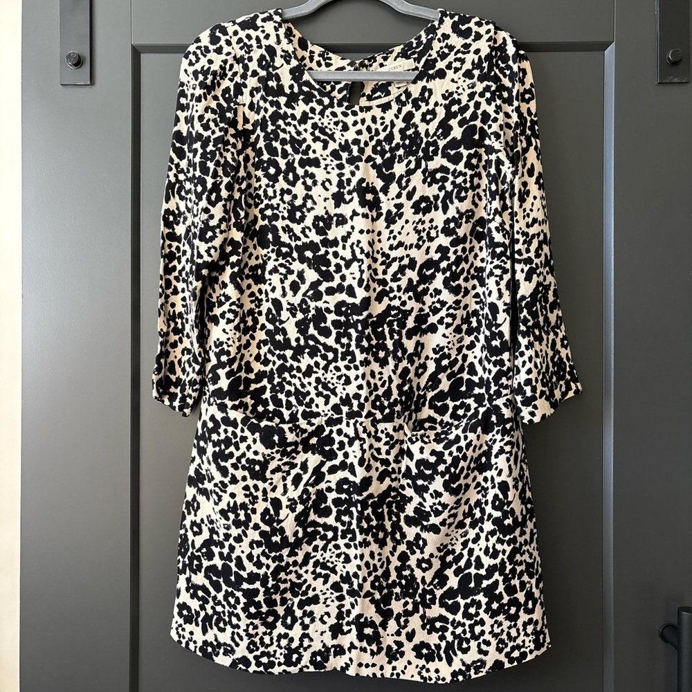 J. Crew Black and Cream Leopard Print Dress